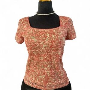 East 5th Coral and Cream Short Sleeve Top
